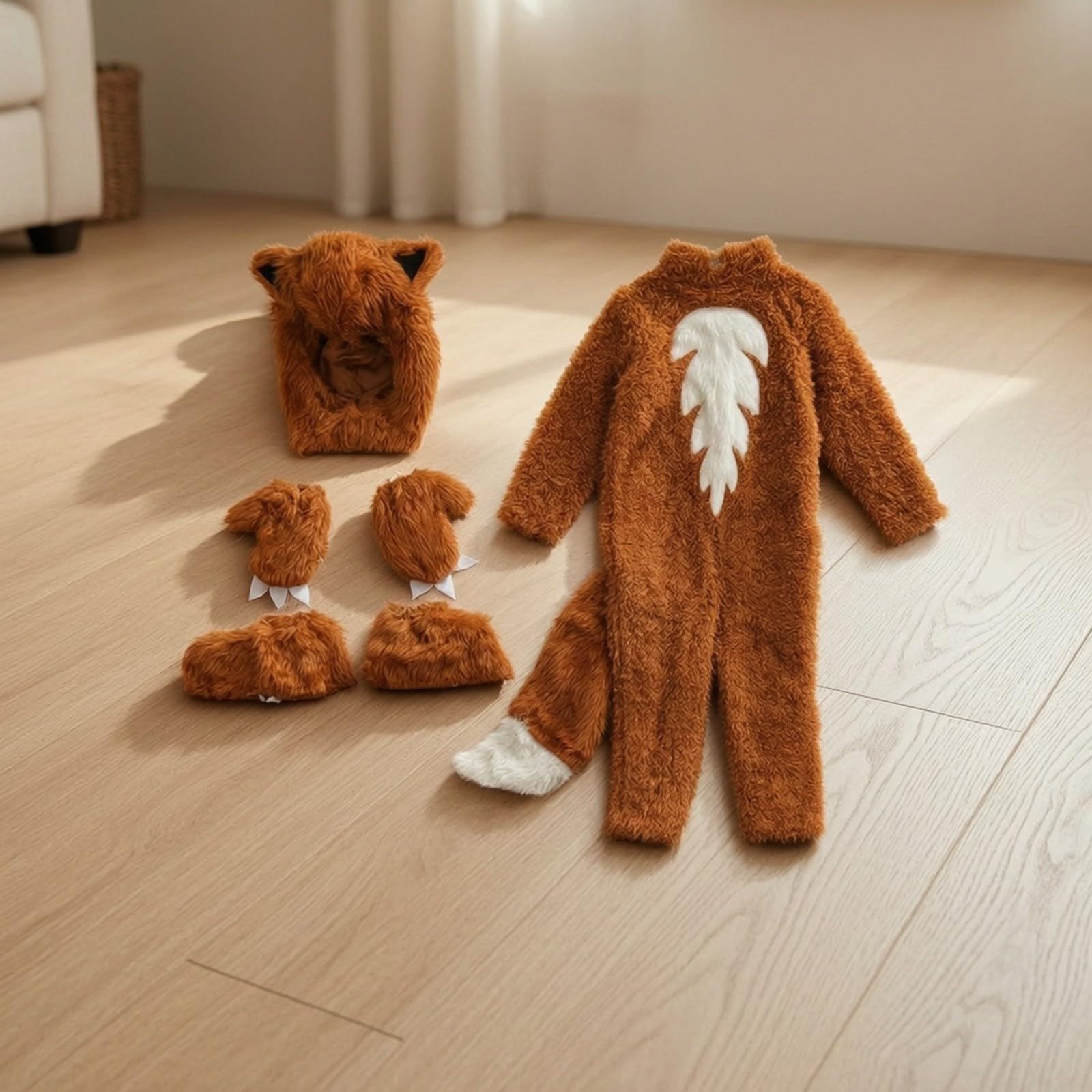 Amagogo Pigiama Intero con Cappuccio | Tessuto Felpato e Soffice, Costume da volpacchiotta con Cappuccio, Tuta Coda, per Halloween, Bambini