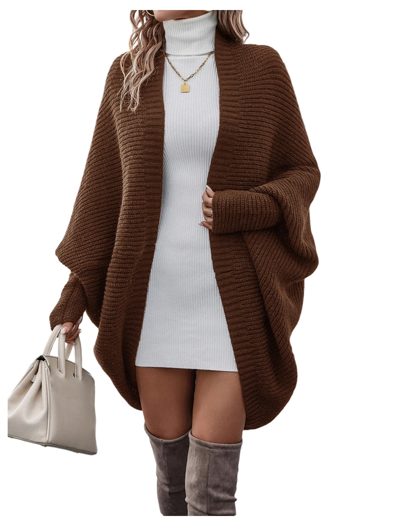 MakeMeChic Womens Open Front Cardigan Sweaters Domlan Sleeve Knitted Chunky Elegant Outerwear