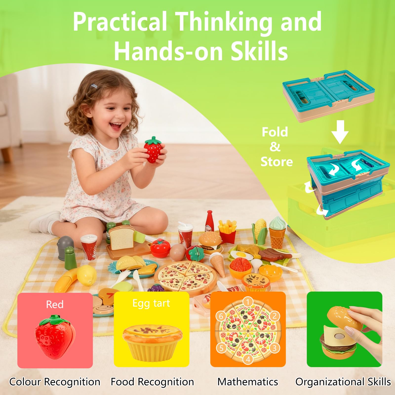 Accesorios Cocina Juguetes, Juego De rol Cocina Juguete, Cocinita Infantil con Comida, Cubiertos Cesta Picnic, Frutas Y Verduras Juguete, Regalo Niño Niña Juegos Educativos Niños 3 +años