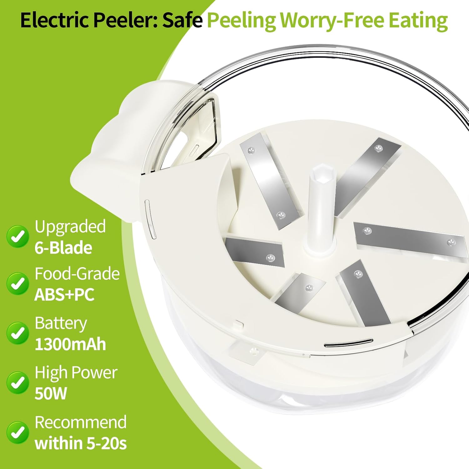Automatic Peeling Machine, Upgraded 6 Leaf Blade Electric Grape, Cherry Tomato & Garlic Peeler, Rechargeable Wireless, Easy Clean Portable Kitchen Tool for Salad Prep & Picnic (White)