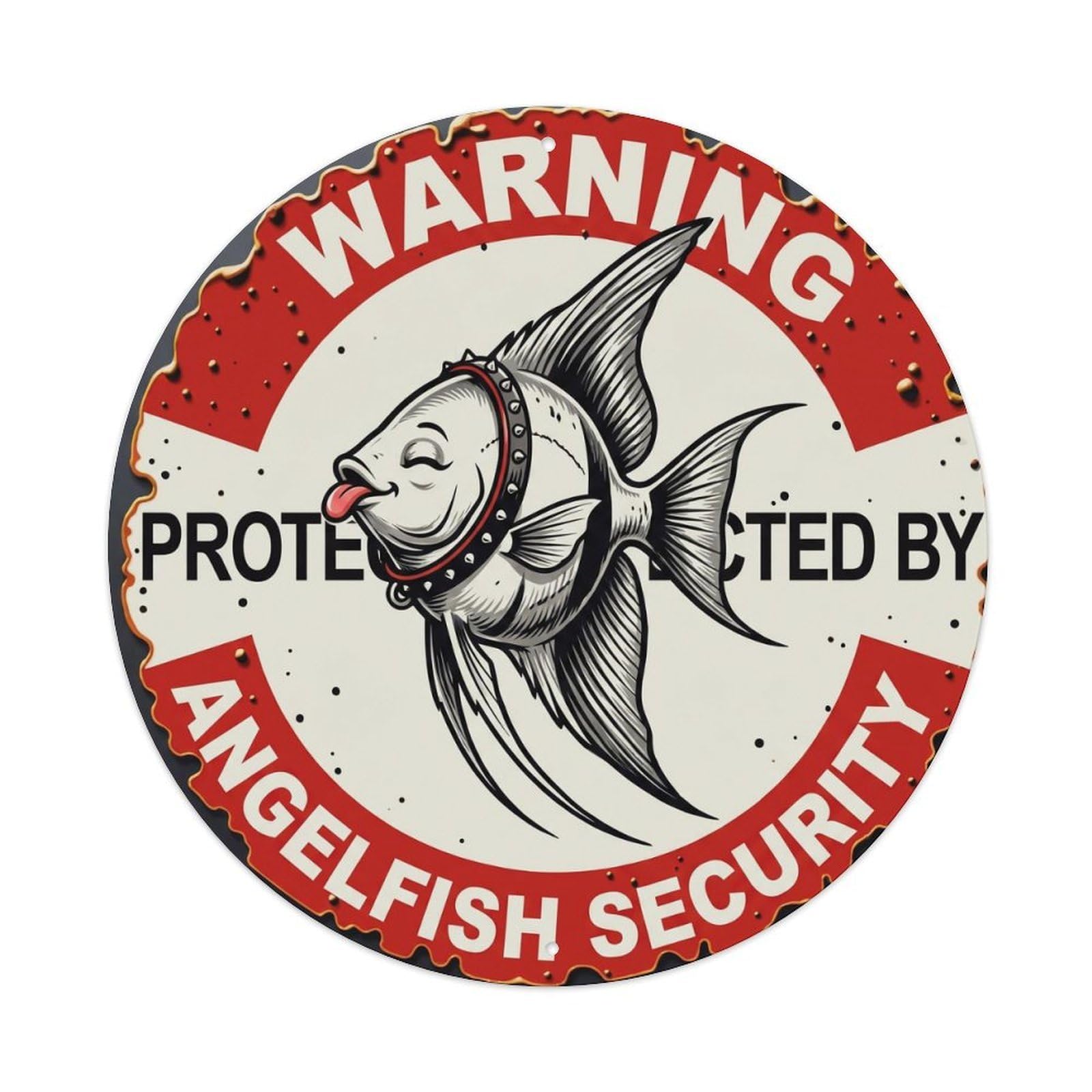 Tgrcjimh Style Metal Tin Sign Warning Protected By Angelfish Security Vintage