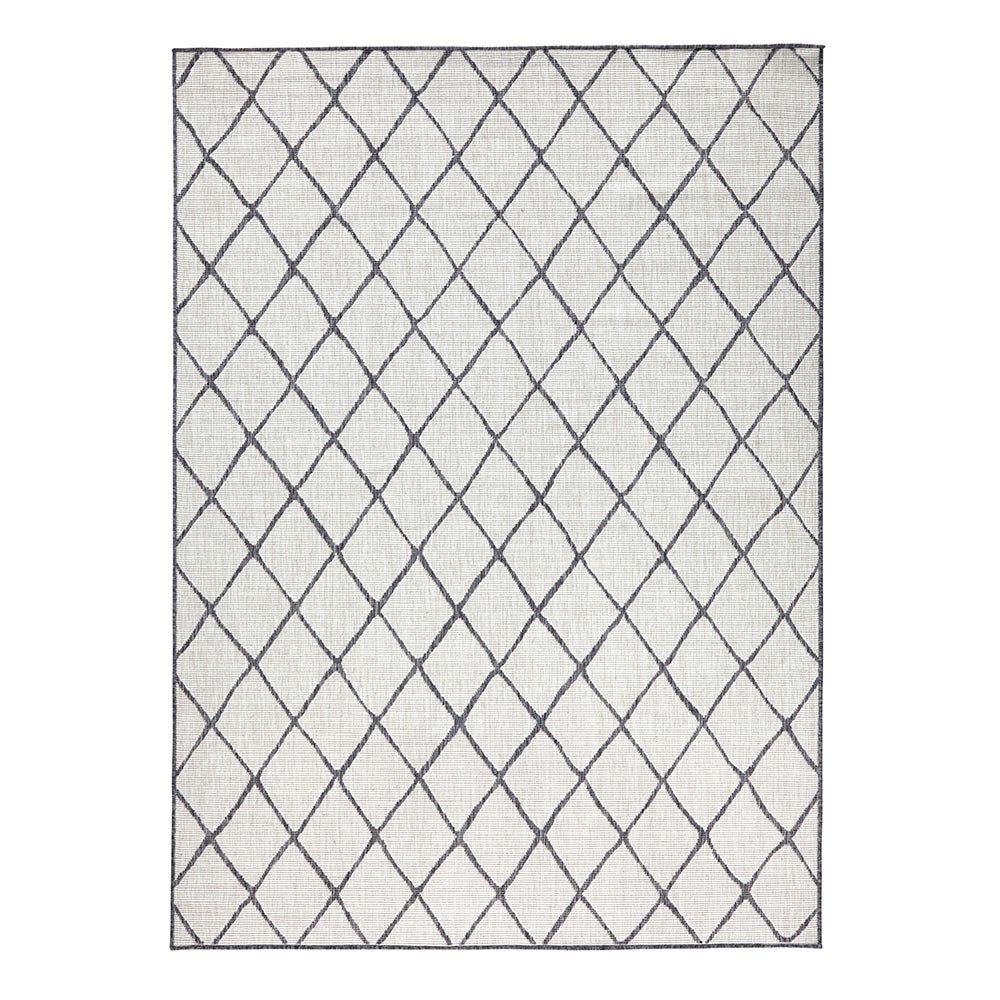 NORTHRUGS Malaga Indoor and Outdoor 80 x 350 cm Reversible Weatherproof Modern Geometric Pattern Runner for Balcony Patio Garden Conservatory Living Room Rug Waterproof in Grey Cream, Polypropylene