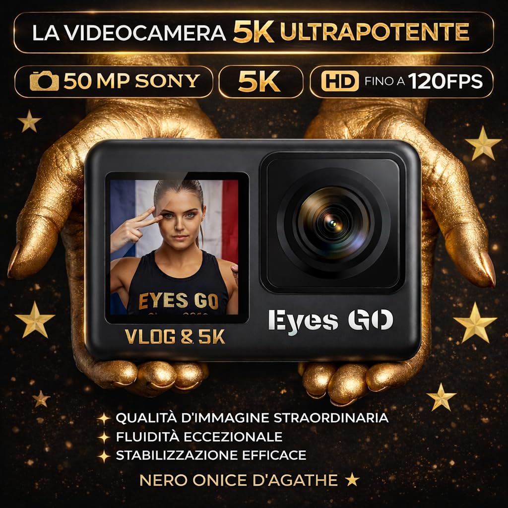 Marca FRANCESE 31 Accessori Fotocamera Sport 5K30fps 4K60FPS 120FPS Foto 50MP 2 Schermi Touch Vlog Telecomando Micro 360° Stabilizzatore E.I.S 2.0 Impermeabile 30M Scheda SDXC 64GO 2 Batterie