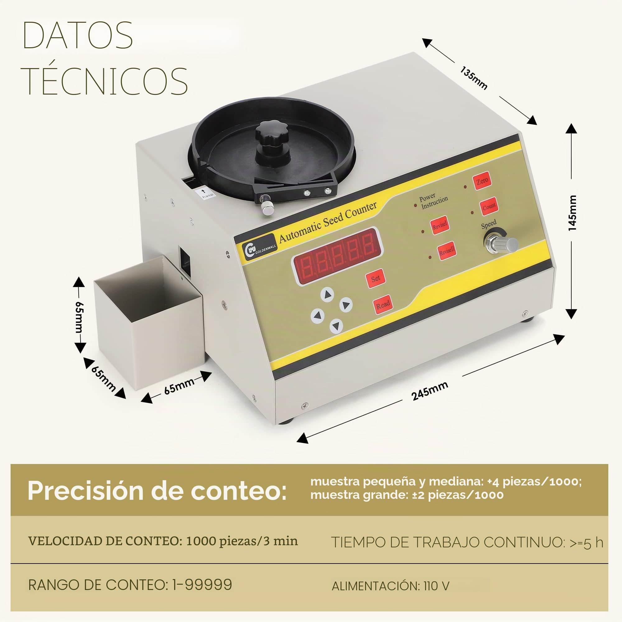 CGOLDENWALL Contador de Semilla Automático Máquina de Contar de Plato Ajustable para Varios Tipos de Semillas como Arroz Trigo Maíz Semillas de Hortalizas y Más SLY-C