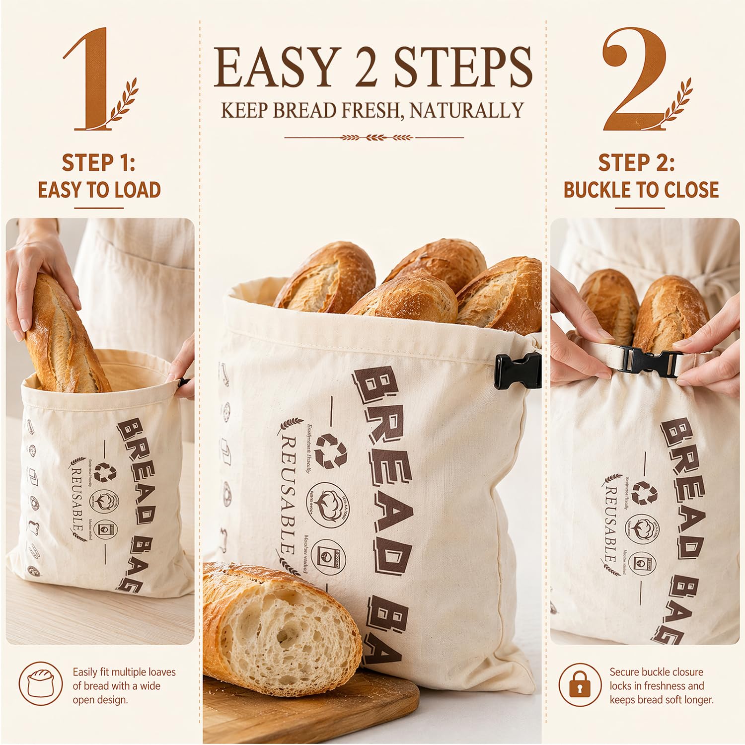 2 Stück Bienenwachs Brotbeutel 42x33 cm, Aus Bio-Baumwolle & natürlichem Bienenwachs, Wiederverwendbarer Brotsack zum Frischhalten für Sauerteig & selbstgebackenes Brot