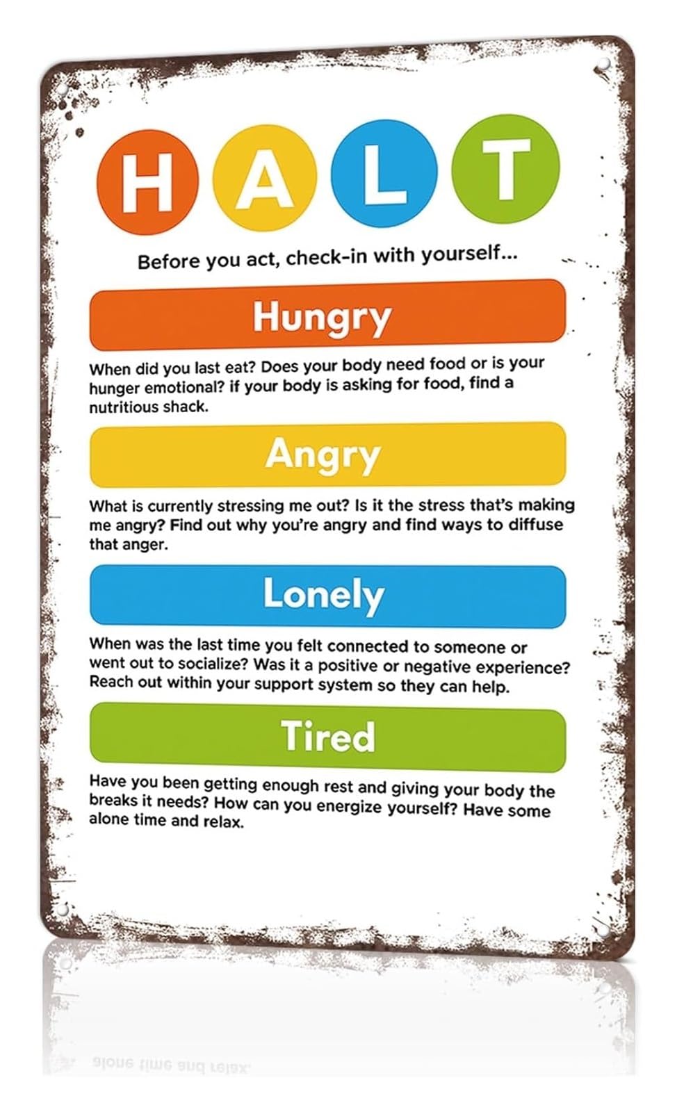 IDGTTLDF HALT Acronym Quirky Metal Sign Rustic Retro Decor for Breakroom Lunch Room Employee Lounge Staff Area 8 X 12 inch