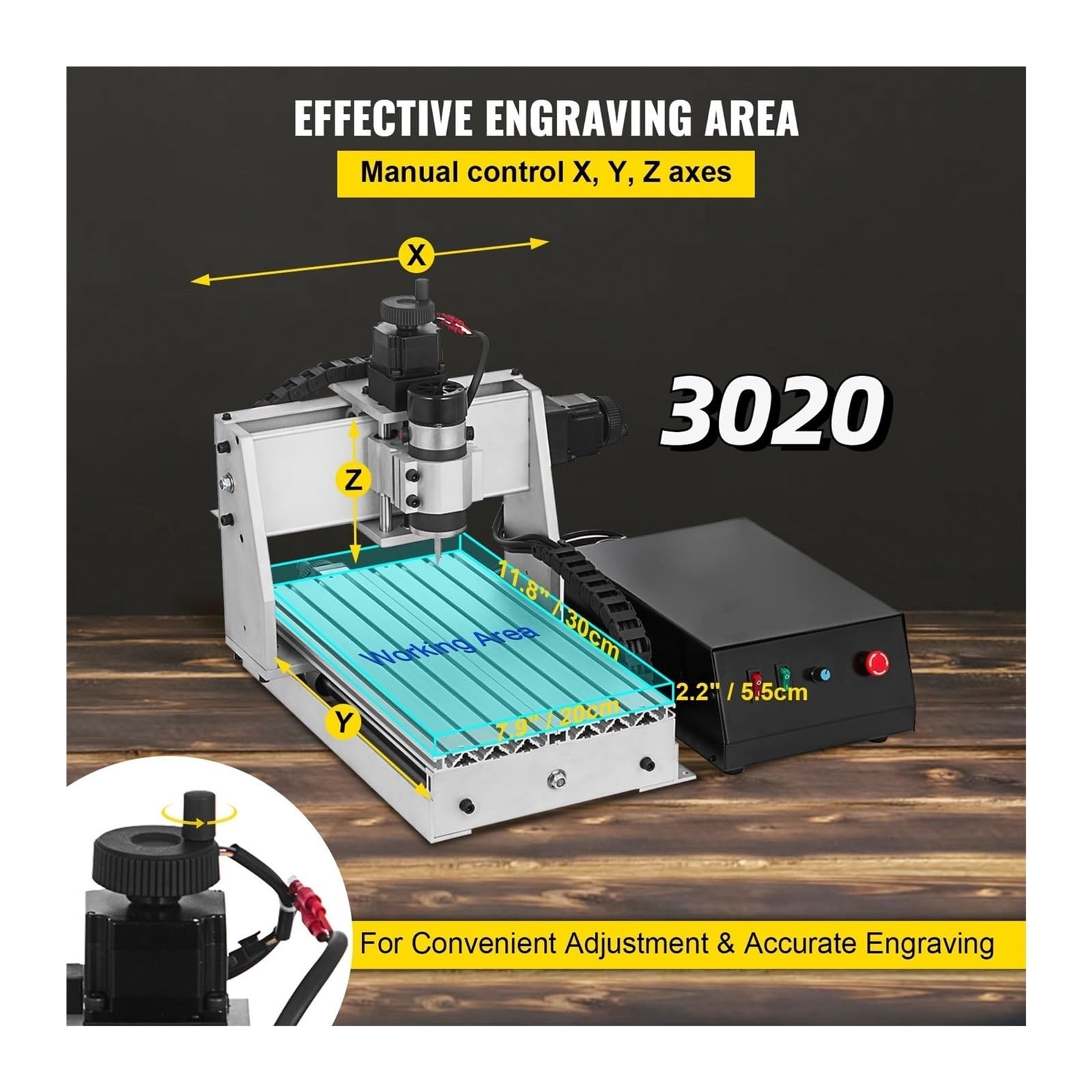 Enrutador CNC de 3/4 ejes, grabador 6040/3040/3020, fresadora con puerto USB, máquina de grabado 3D de PVC, máquina de carpintería(3 Axis CNC 3020)