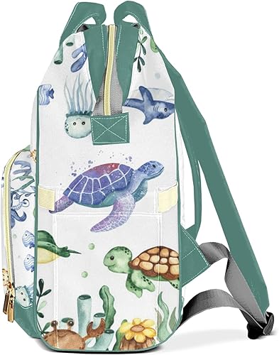 Miniatura 3 de Bolsas de pañales personalizadas de gran capacidad, mochila con nombre personalizado de tortuga marina, bolsa de pañales casual, regalos, Diseño 4,