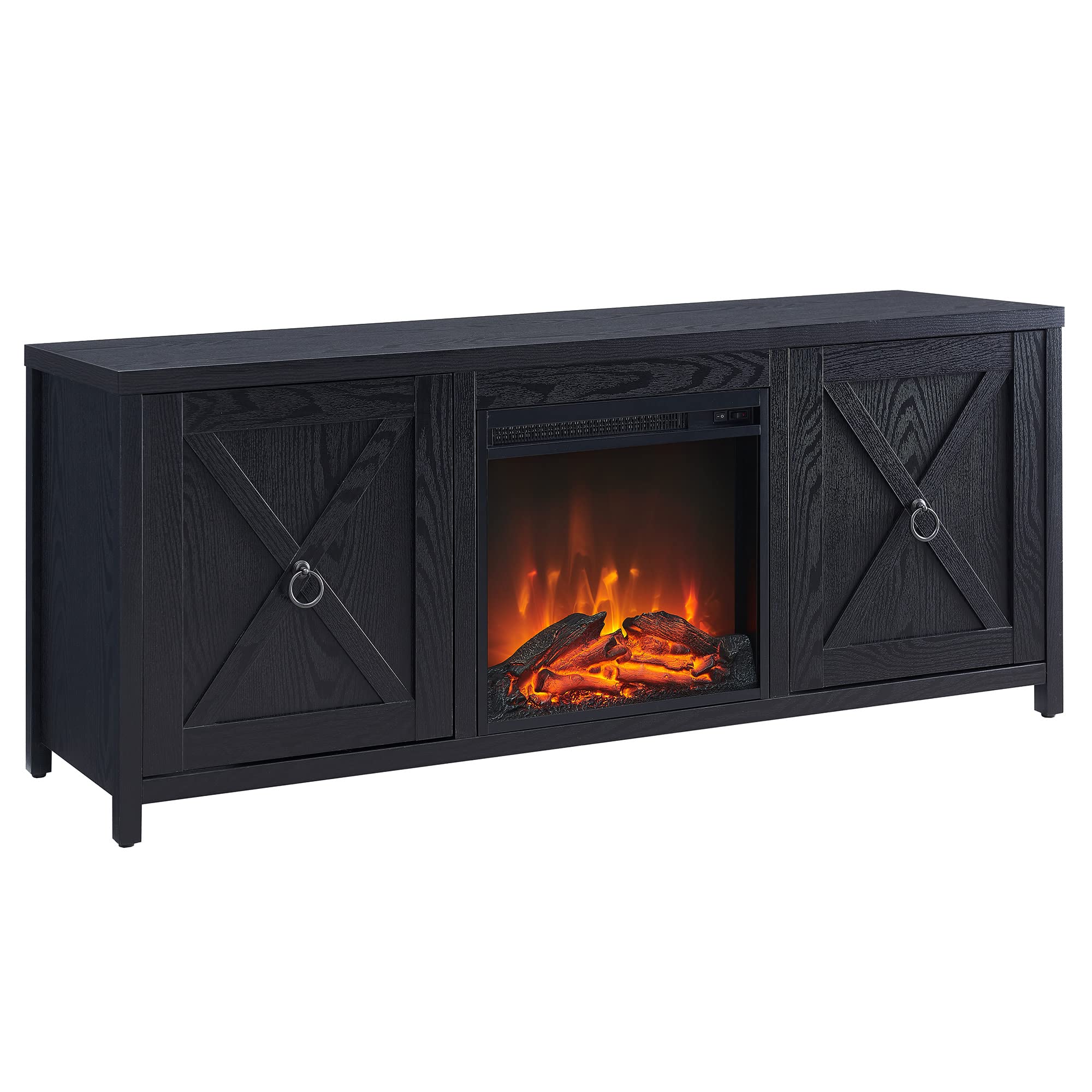 Granger Rectangular TV Stand with Log Fireplace for TV's up to 65" in Black