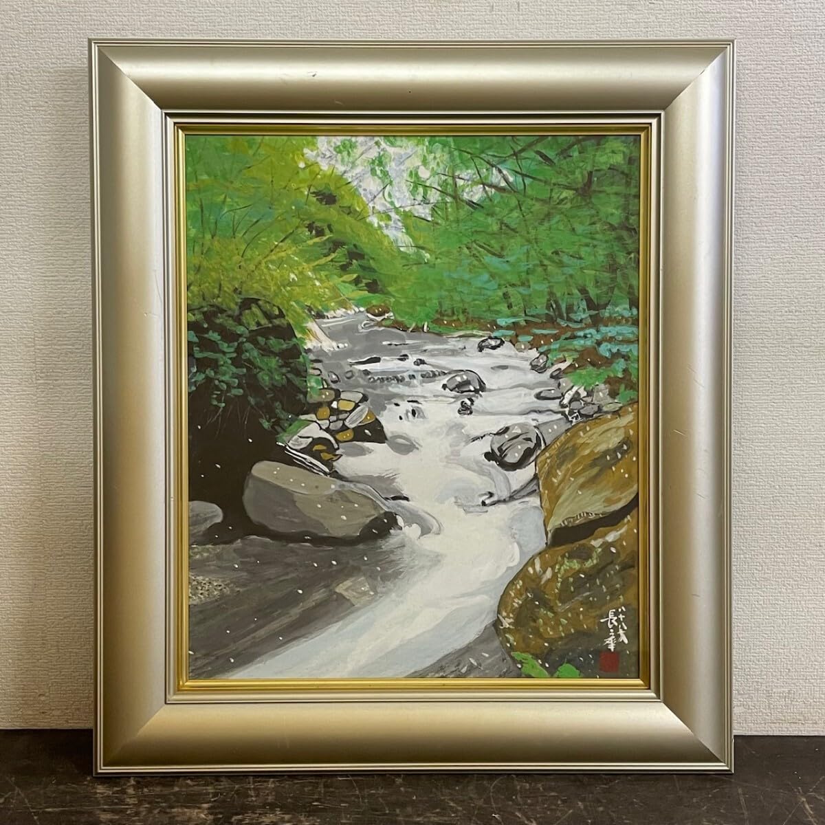 「華影」油絵 Amazon.co.jp: 真作！明石長華『奥裾花渓谷』 8号 油絵 風景画 額装 縦