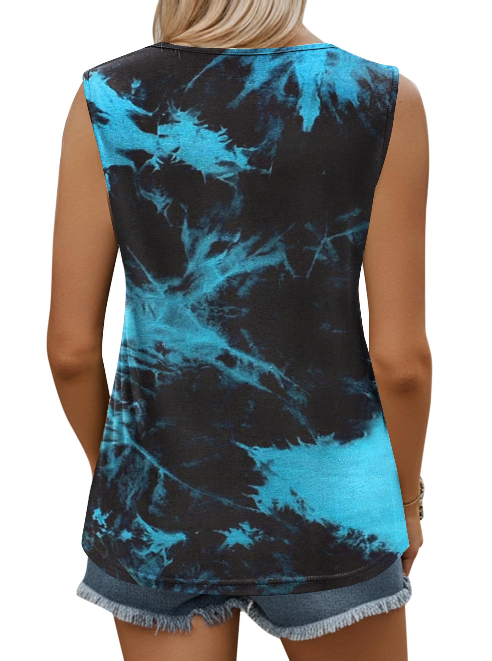 Remidoo Women's Rock Ripped Tank Top Distressed Cut Out Sleeveless Shirt: X-Large Tie Dye Blue
