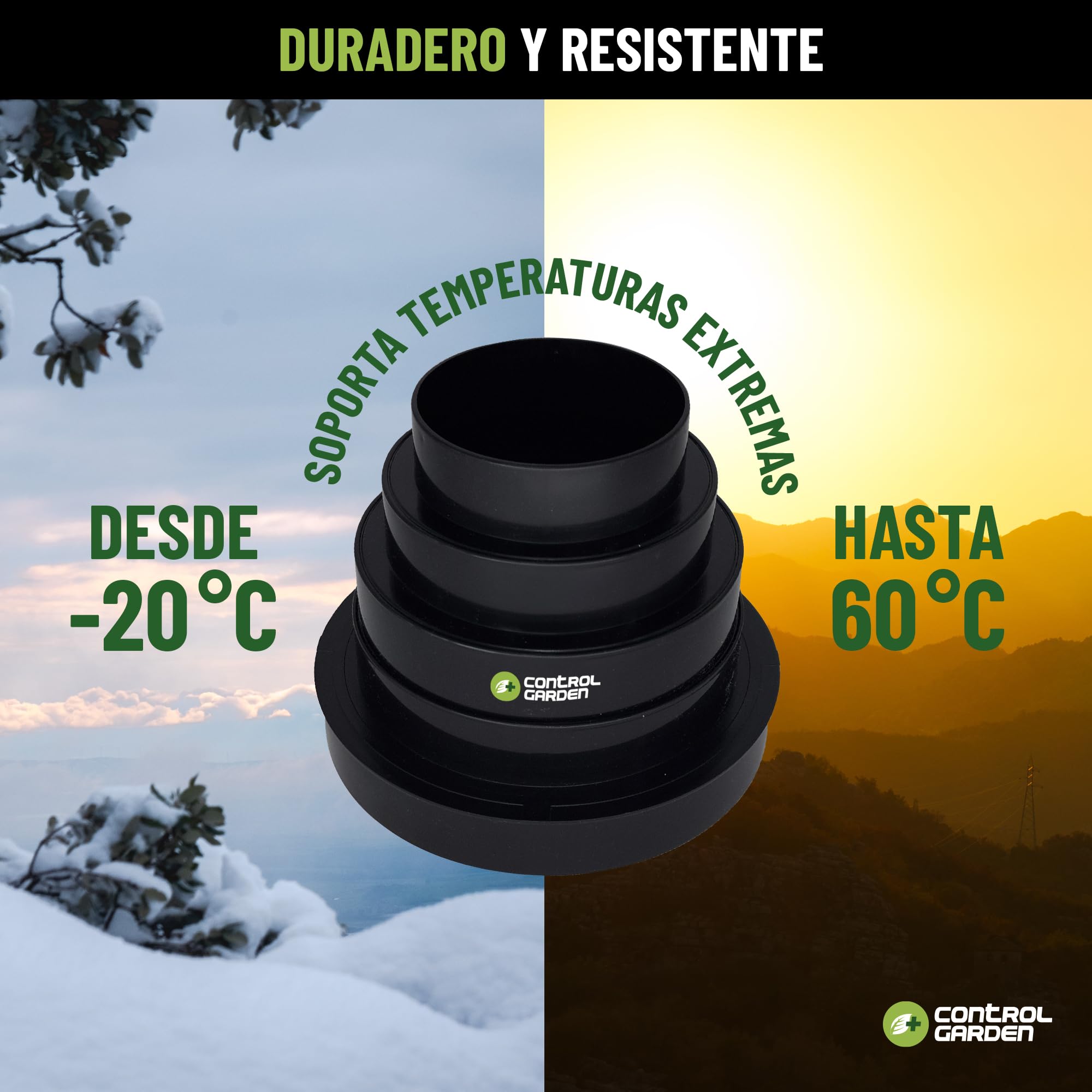CONTROL GARDEN Reductor Universal para Sistemas Ventilación - Acople Conector para Conductos Ventilación Diámetro Ø 80 100 120 125 150 mm - Reductor Tubo Negro
