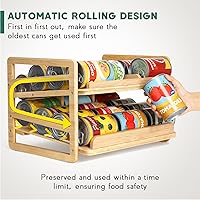 Vista 4 de Estante organizador de latas de bambú, apilable de doble capa y almacenamiento para despensa, dispensador de productos enlatados para encimera