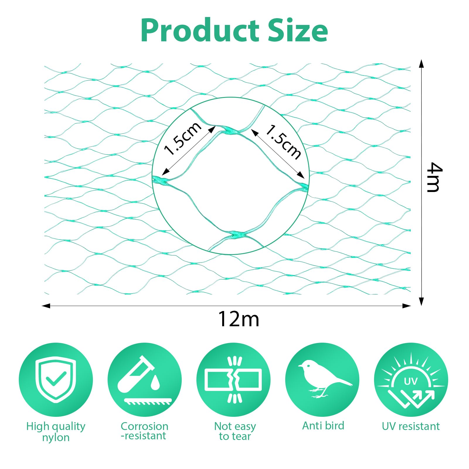 4M x 12M Bird Netting 20mm Fine Mesh Protection Netting Strong and Reusable for Fruit Trees, Vegetables and Ponds - Protects Against Birds and Fallen Leaves - 3