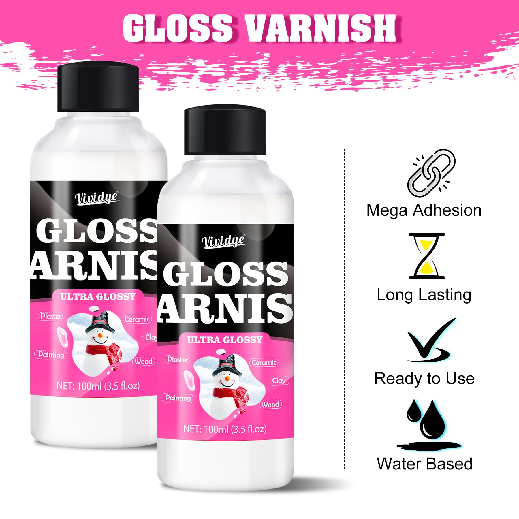 Air Dry Clay Varnish, 200ml/7oz High Gloss Varnish, Ceramic Glaze, Clear Clay Sealant with Brushes for Craft Pottery, Acrylic Painting, Wood, Prevent Cracking Scratches Wear﻿, Waterproof