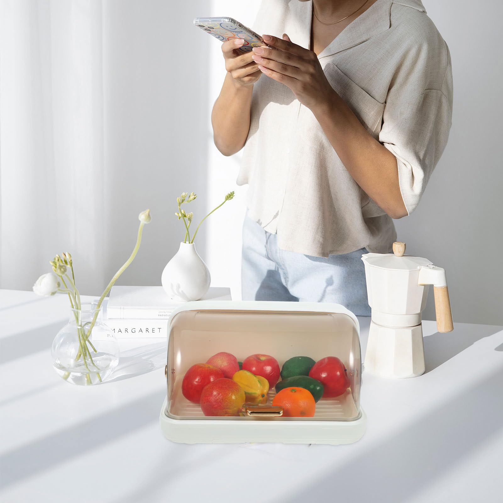 Estante para Secar Biberones y Vasos Mediano Blanco, Organizador de Cocina Bandeja Recogedora de Agua y Tapa, Almacenamiento Práctico para Secado y Orden Hogar