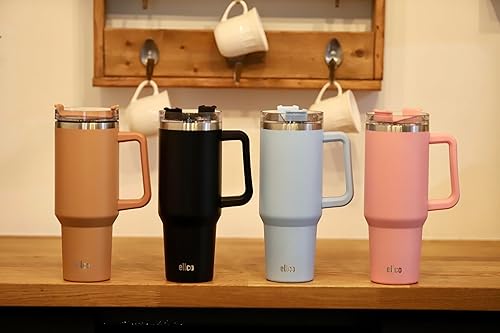 Miniatura 3 de Vaso de acero inoxidable de 40 oz con asa y pajita, color negro