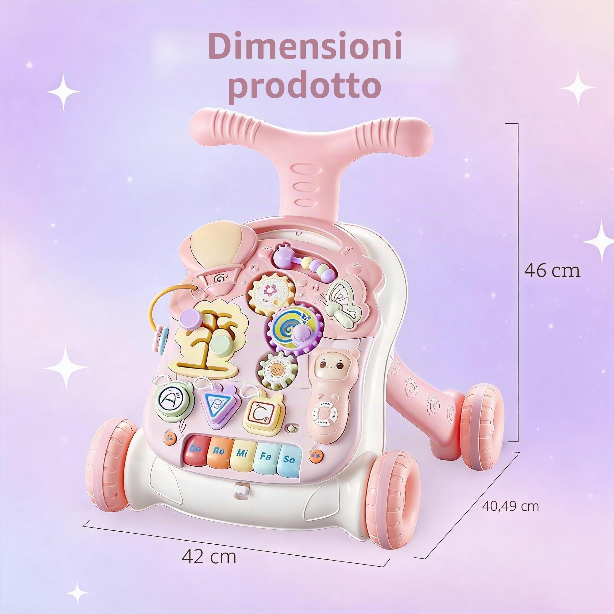 Primi Passi per Bambini, Centro attività precoce per bambini seduti e in piedi, regolabile Baby Walker (rosa)