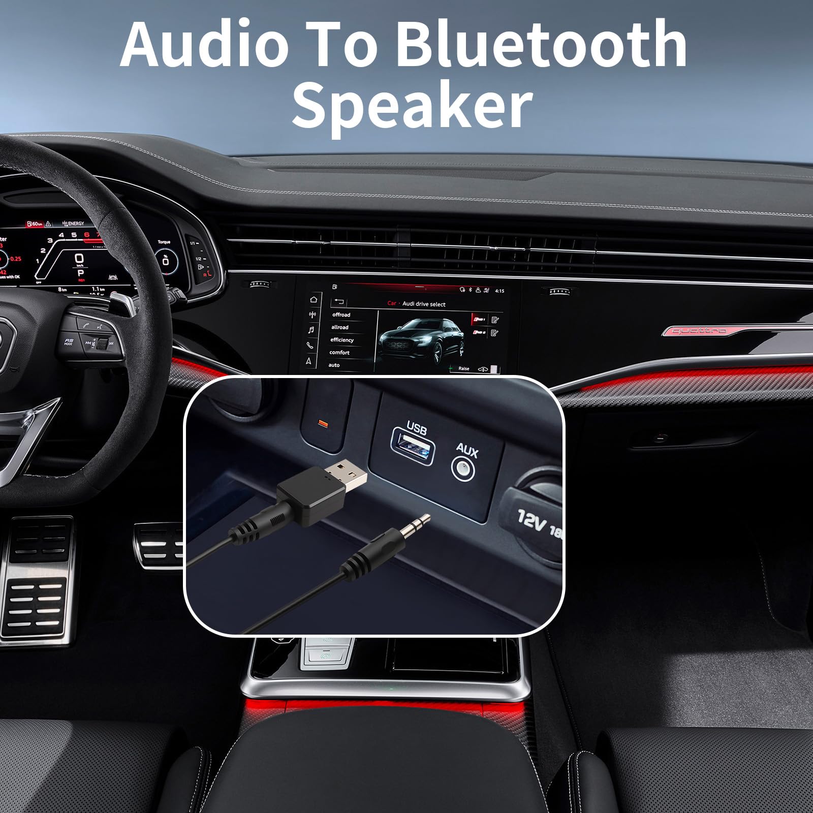 Adaptador USB Bluetooth 5.1 para Coche con Salida AUX y USB con Cable de Audio de 3,5 mm, Receptor Bluetooth Plug and Play para Altavoces y Llamadas Manos Libres