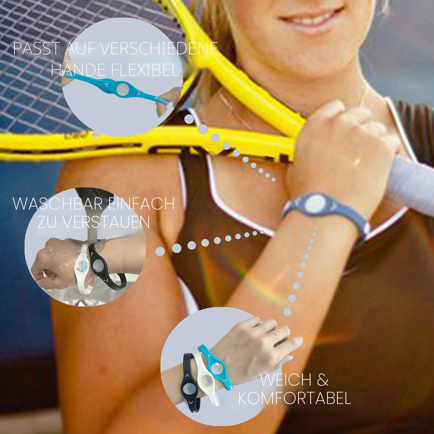 Power Balance Das Original-Performance-Armband, Silikon-Gummi-Armbänder, Sport-Armband für Männer und Frauen, 3er-Pack, Armreifen, sicher, wasserdicht, leicht, langlebig, Größe M + M + L