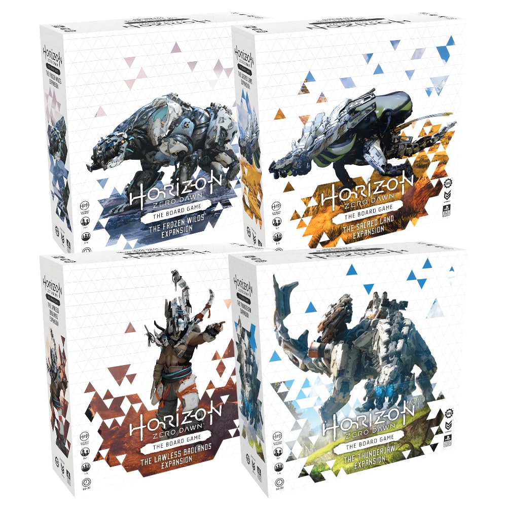 Steamforged Games, H-Zero Dawn The Board Game Expansion Bundle: Frozen Wilds, Sacred Lands, The Lawless Badlands, and Thunderjaw (4 Items)