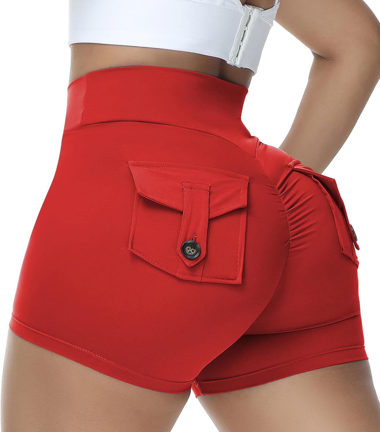 Booty Shorts for Women Scrunch Butt Shorts with Pocket Cargo Workout Biker Gym Bottoms