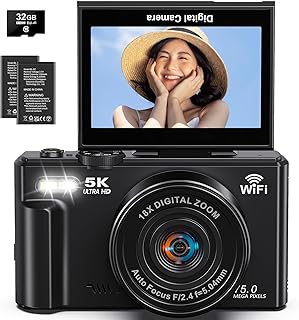 デジカメ 5K 7500万画素 Wi-Fi機能 デジタル 18倍デジタルズーム 180度回転可能 スクリーン AFオートフォーカス 3.0" IPS画面 自撮り 32GBマイクロSDカード付き リチウムイオン電池 2 個付き 小型カメラ Vlog 軽量 修学旅行 学生 初心者 セット