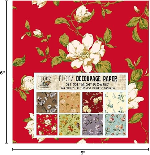 Vista 11 de Decoupage - Paquete de papel (24 hojas de 6 x 6 pulgadas), patrón de flores de neón FLONZ, papel de estilo vintage para decoupage, manualidades