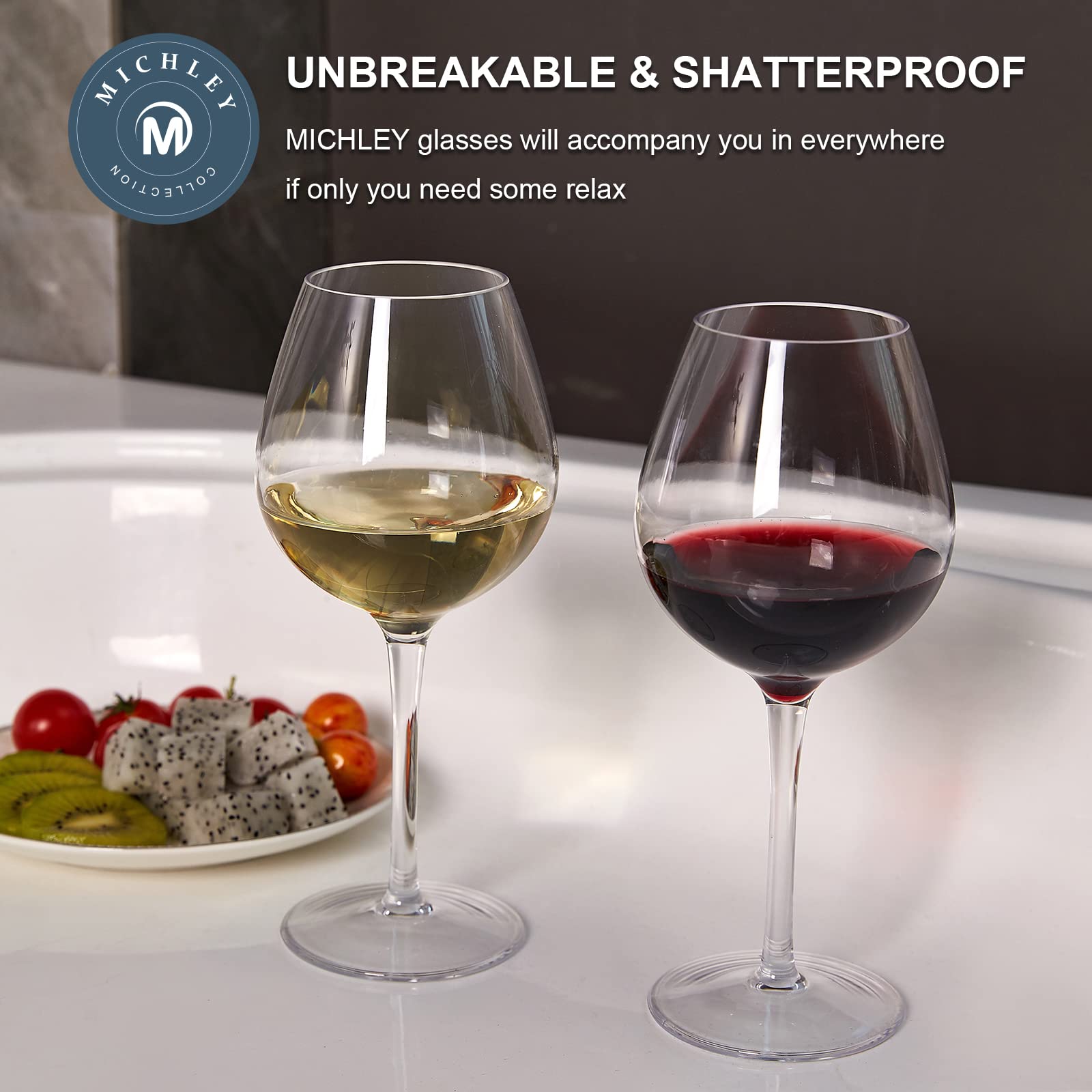 MICHLEY Unzerbrechlich Tritan-Kunststoff weingläser, rotwein trinkglas, gläser fur Camping Party, BPA-frei plastik Tasse 500 ml(17 oz), 6er Set