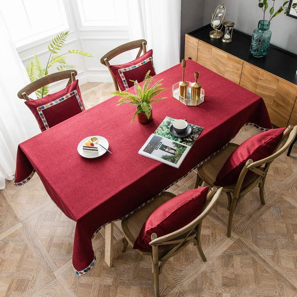 Pahajim Christmas Table Cloth Solid Color Cotton Line Tablecloth Rectangle Table Cloths Wrinkle Free Table Cover Burlap Waterproof Tablecloths for Kitchen Dinning Table Party Decoration(55 x 79 inch)
