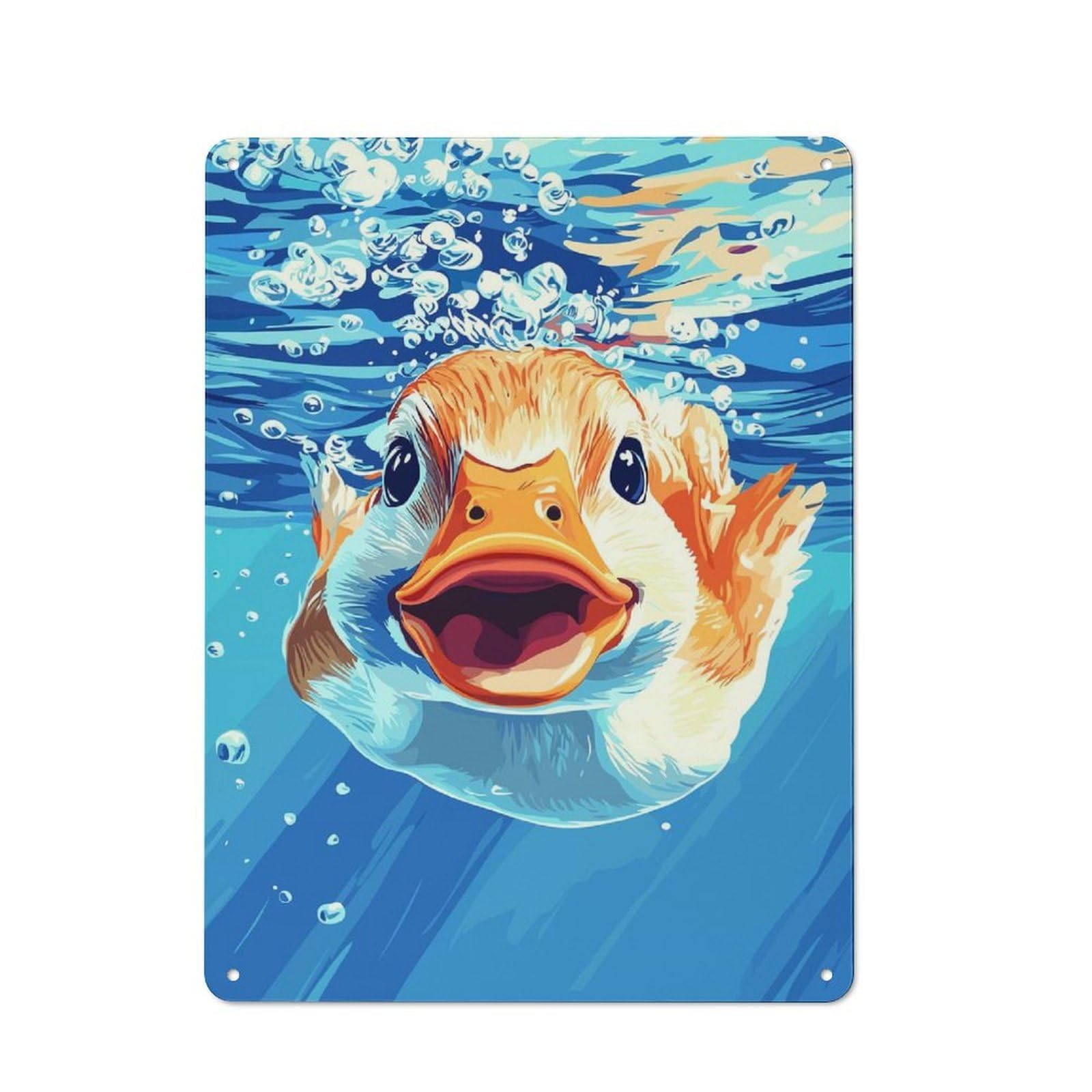 Junmoney Style-2 Tin Wall Plaque 40X30cm With Duckling Swimming Underwater For Man Cave Or Games Room, For Vintage Wall Decor Fans, For Themed Room Decoration