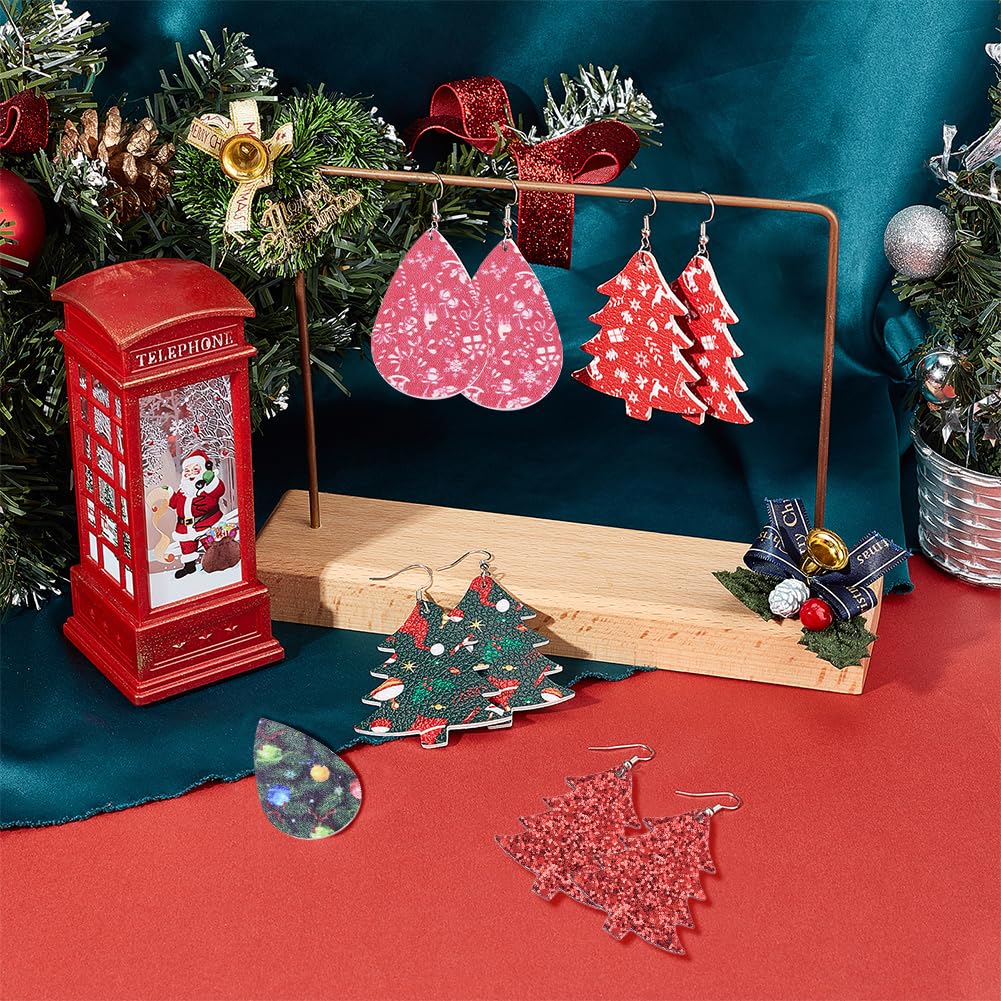 SUNNYCLUE 1 Scatola Fai da Te 10 Paia di Orecchini di Natale in Finta Pelle Pendenti in Pelle di Natale Albero di Natale Orecchini Pendenti in Finta Pelle A Goccia e Ganci