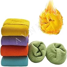 AVNISH Women's Calf Length Woolen Thumb Socks, Solid Winter Snow Warm Fleece Lined Thermal Stretchy Elastic Regular Thick Wool Fur Velvet Snow Socks Plush Girls/Ladies/Women