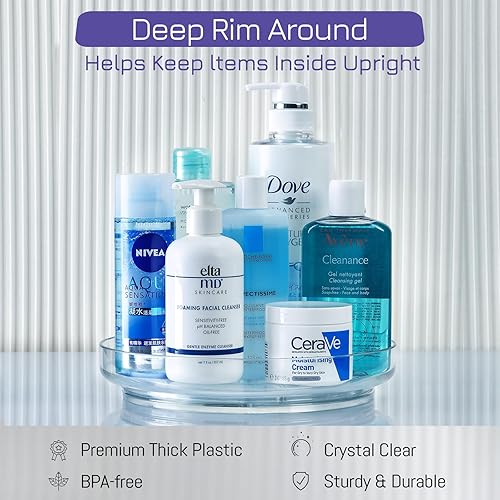 Vista 14 de Paquete de 2 soportes giratorios de acrílico transparente de 9 pulgadas, organizador antideslizante para gabinetes, cocina, despensa, almacenamiento