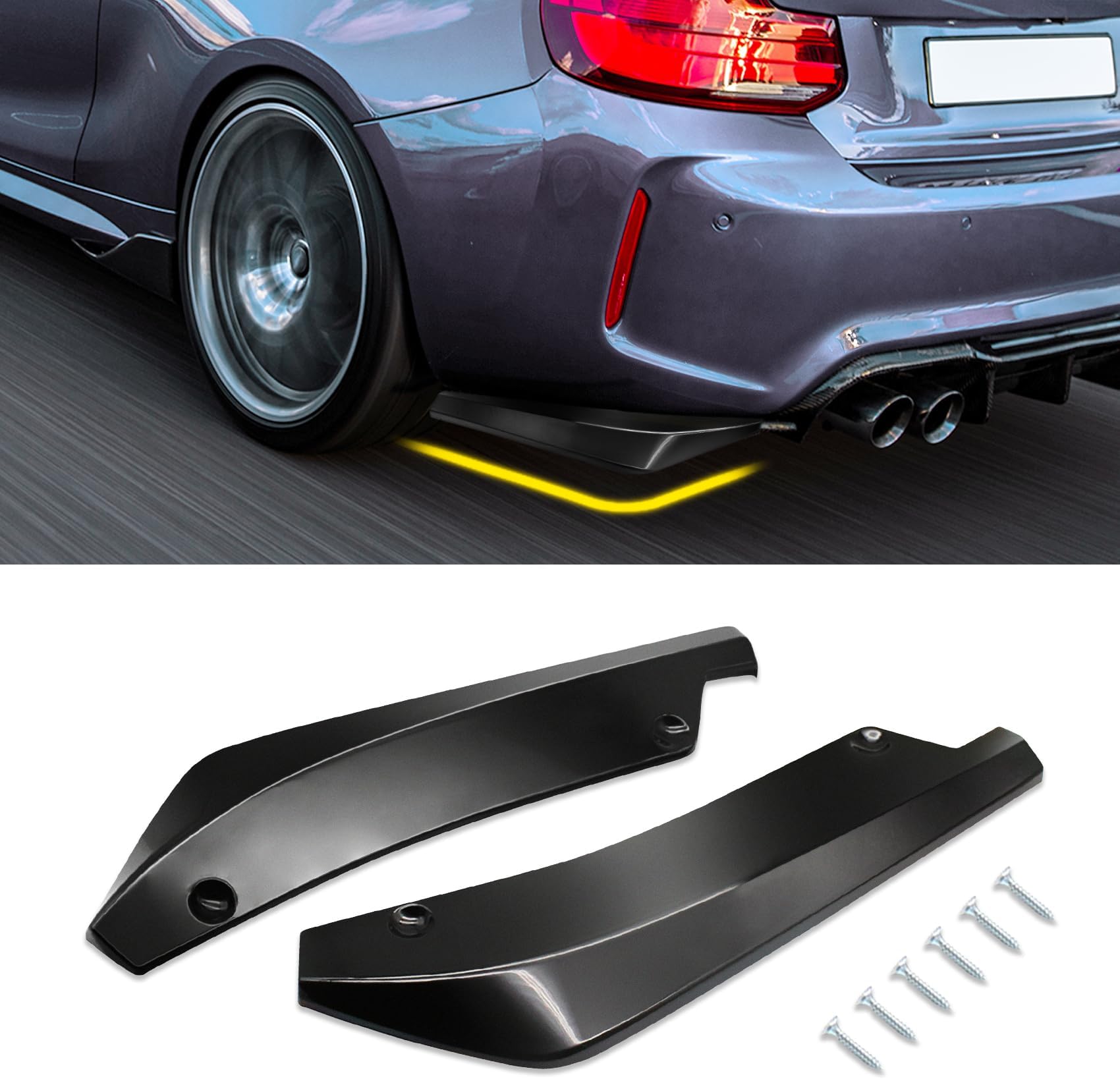 2PCS Car Rear Bumper Guard Diffuser Splitter, Rear Bumper Lip Body Kit with Bolts, Universal Anti Scratch Wrap Angle Protector for Side Fender Skirt Lip (Brilliant Black)