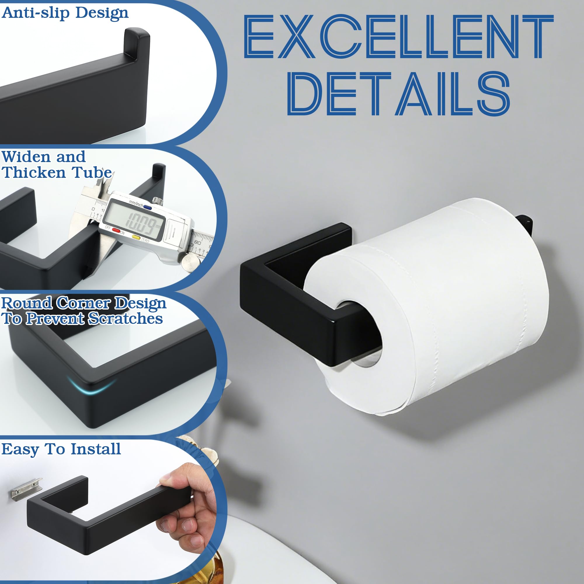 Matte Black Wall Mounted Toilet Paper Holder -3