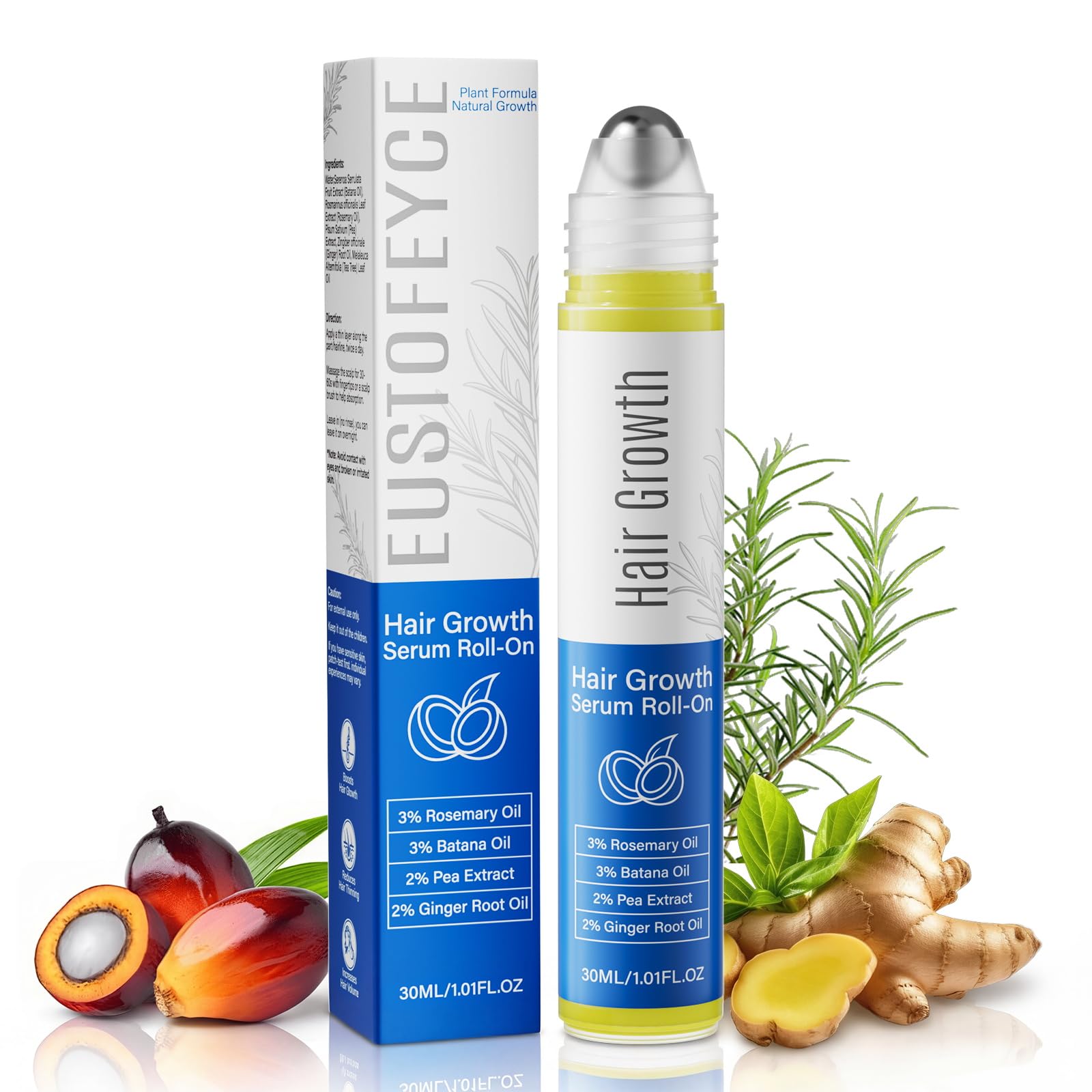 Hair Growth Serum Roll On with 3% Rosemary,3% Batana Oil,2% Pea Extract,2% Ginger Root Oil,Stronger Root,stimulate follicle,Hair Thicker,Hair Loss