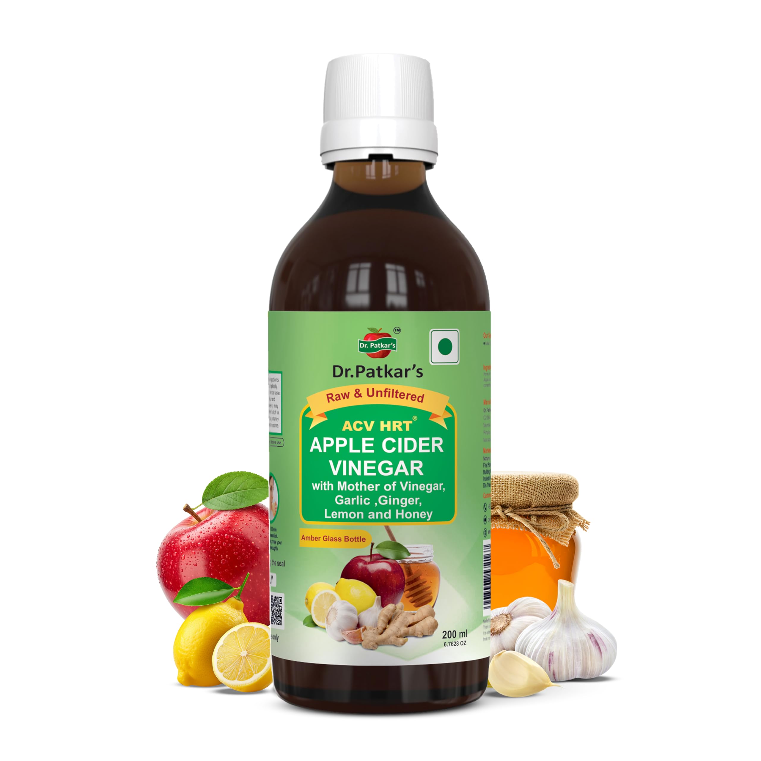 Dr. Patkar's Apple Cider Vinegar with Ginger, Garlic, Lemon & Honey | Unfiltered & Undiluted (With Mother) 200ml