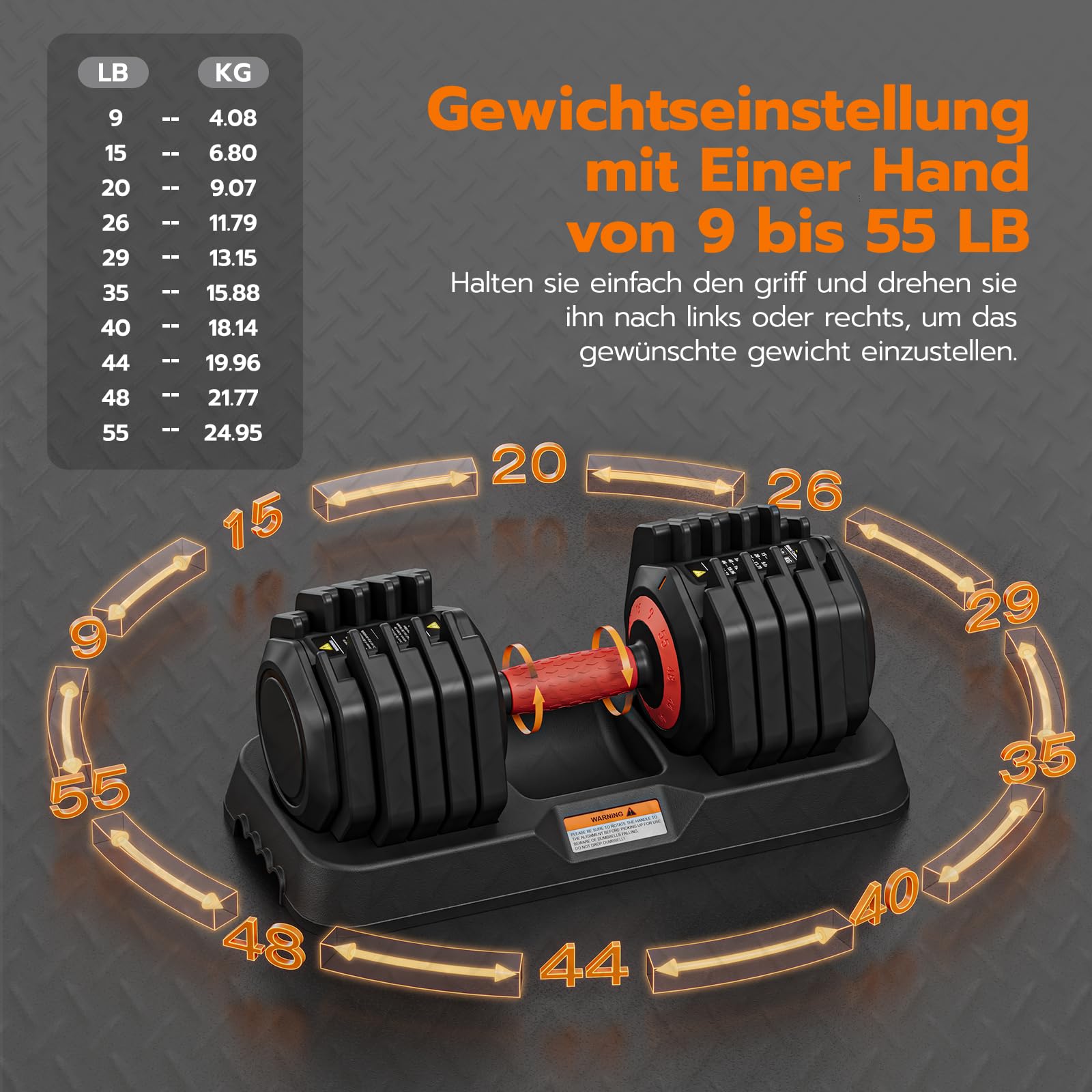 Set di manubri Dripex, set di manubri regolabili 24,5 kg/55 libbre un paio, regolazione a 10 posizioni con impugnatura antiscivolo, manubri fitness in acciaio