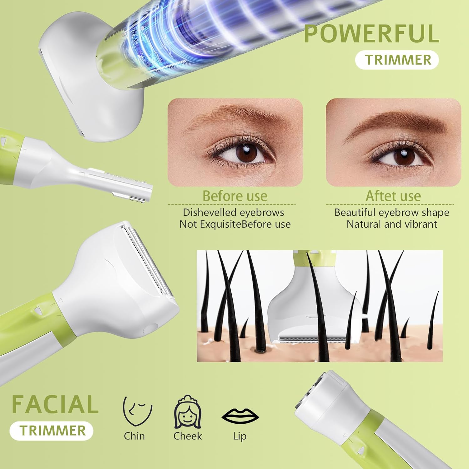 Electric Razor for Women- 4 in 1 Electric Shaver for Women, Wet & Dry Bikini Trimmer and Facial Hair Remover,Eyebrow Razors Nose Hair Trimmer Rechargeable Personal Trimmer Groomer for Body Hair 8868 - Image 2