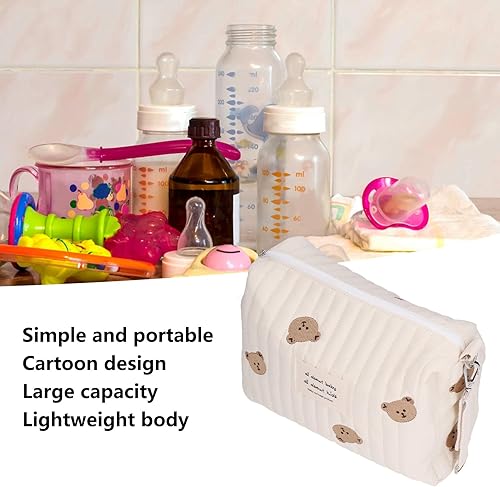 Miniatura 7 de Bolsa de pañales, bolsa de mano acolchada de algodón con bonito patrón para pañales con ganchos para cochecito, bolsa de pañales portátil para