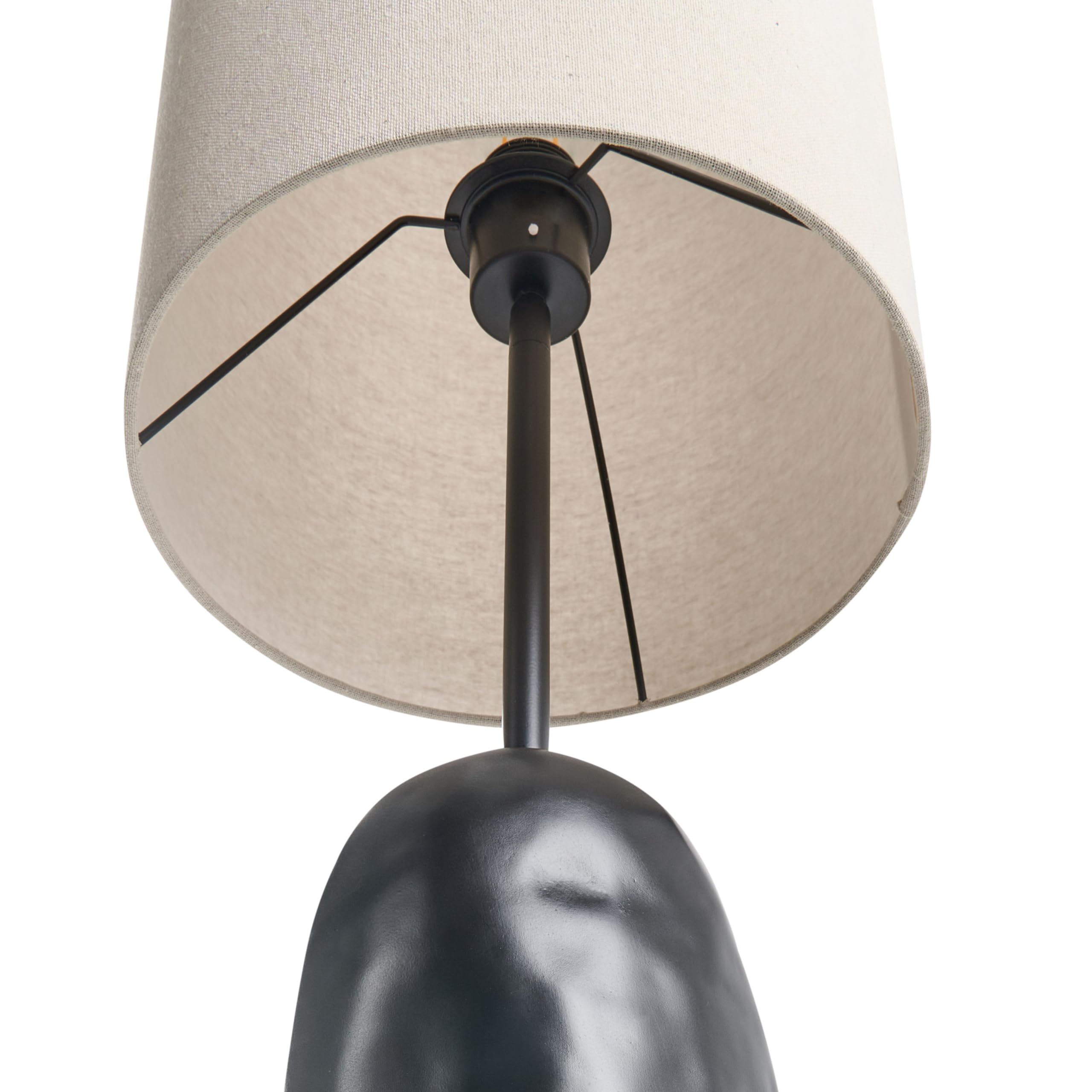 Beliani Stehlampe mit Keramikfuß und verstellbarem Stoffschirm im Naturstil schwarz Selb