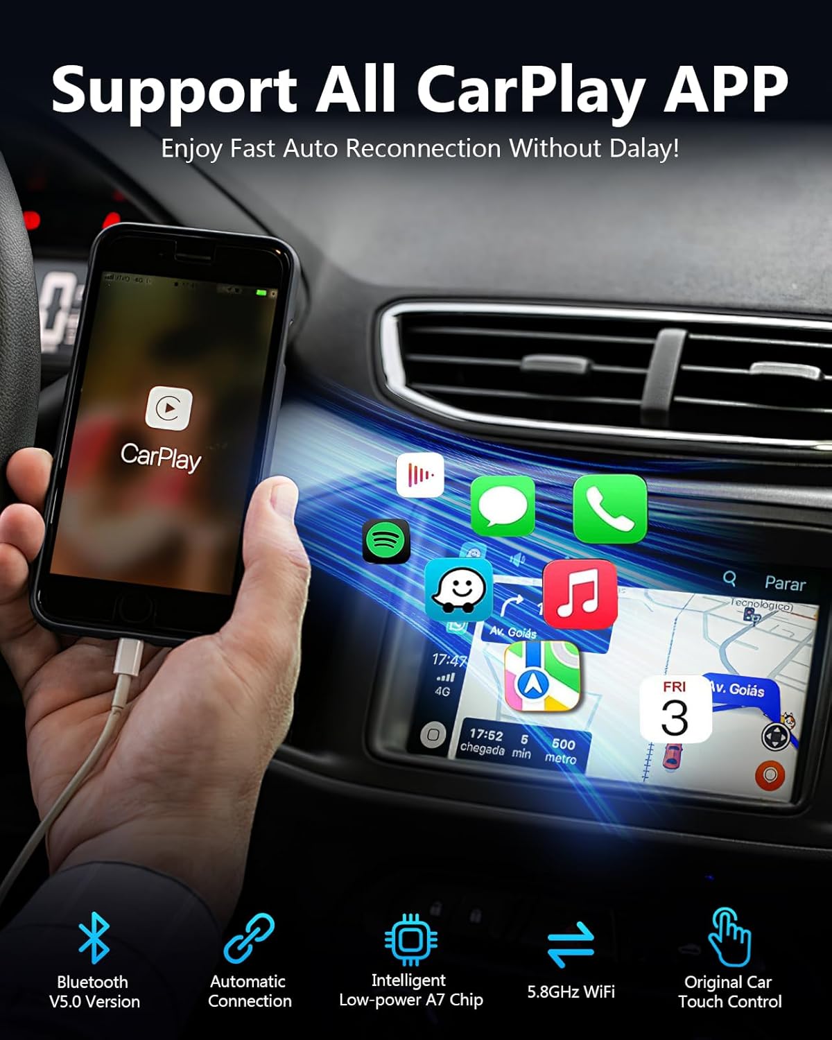 2024 Upgraded Wireless CarPlay Adapter Compatible with Apple iPhone iOS 10+ for Most Cars, Seamless Control Plug  Play and Easy Setup, Innovative Low-Power Chip Automatic Connection Works in Seconds