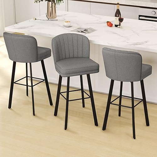 Miniatura 35 de Juego de 2 taburetes de bar giratorios de altura de mostrador, taburetes modernos de 26'' con respaldos y patas de metal, sillas de bar tapizadas,