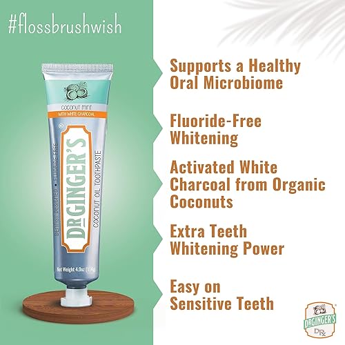 Miniatura 3 de Dr Ginger Pasta de dientes de aceite de coco con carbón activado blanco 4 oz 2 unidades sabor a menta de coco