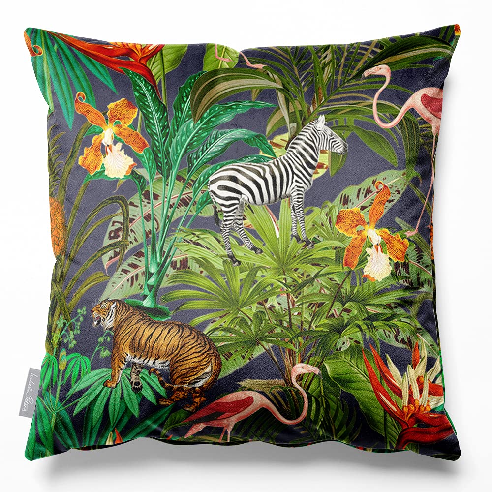Izabela Peters Graphite Filled Cushions With Covers, Eco-Friendly Velvet, 45 Cm, Jungle Fusion - For Chair, Sofa, Seat, Large