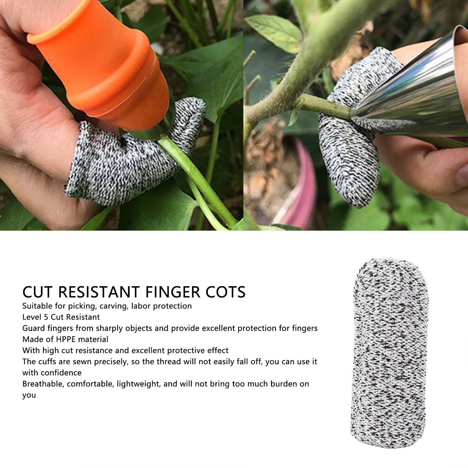 Finger Cots Cut Resistant Protector, 12 Pack 5 Level Finger Covers for Cuts, Reusable Breathable Thumb Finger Sleeve Anti Slip Finger Guards for Kitchen Sculpture Work