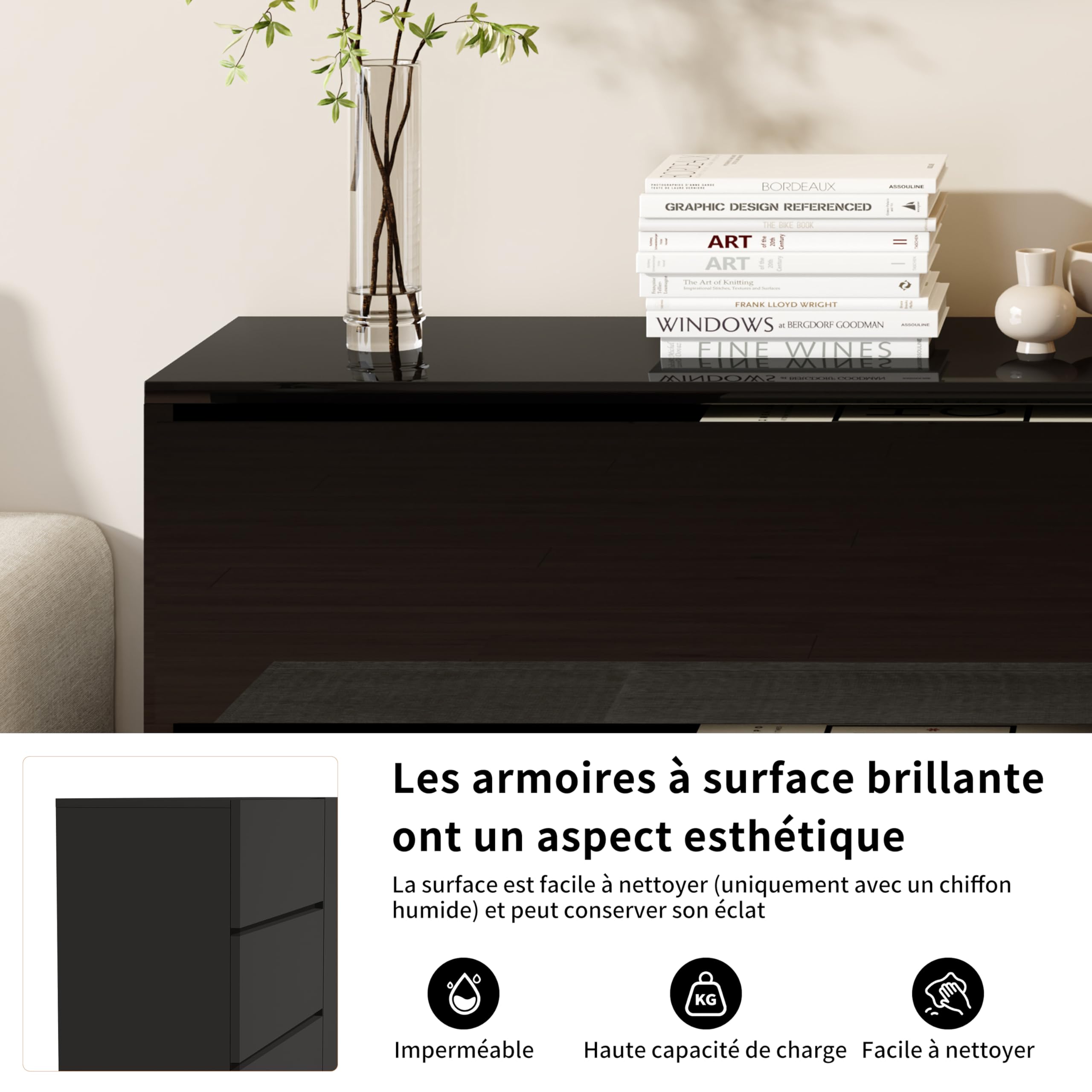 Madia Soggiorno Moderna con Luce LED, Credenza Soggiorno con 2 Ante 3 Cassetti, Credenza Cucina 160cm, Mobile Cucina Dispensa, per cucina corridoio soggiorno ingresso, 160x35x76 cm (Nero-05)