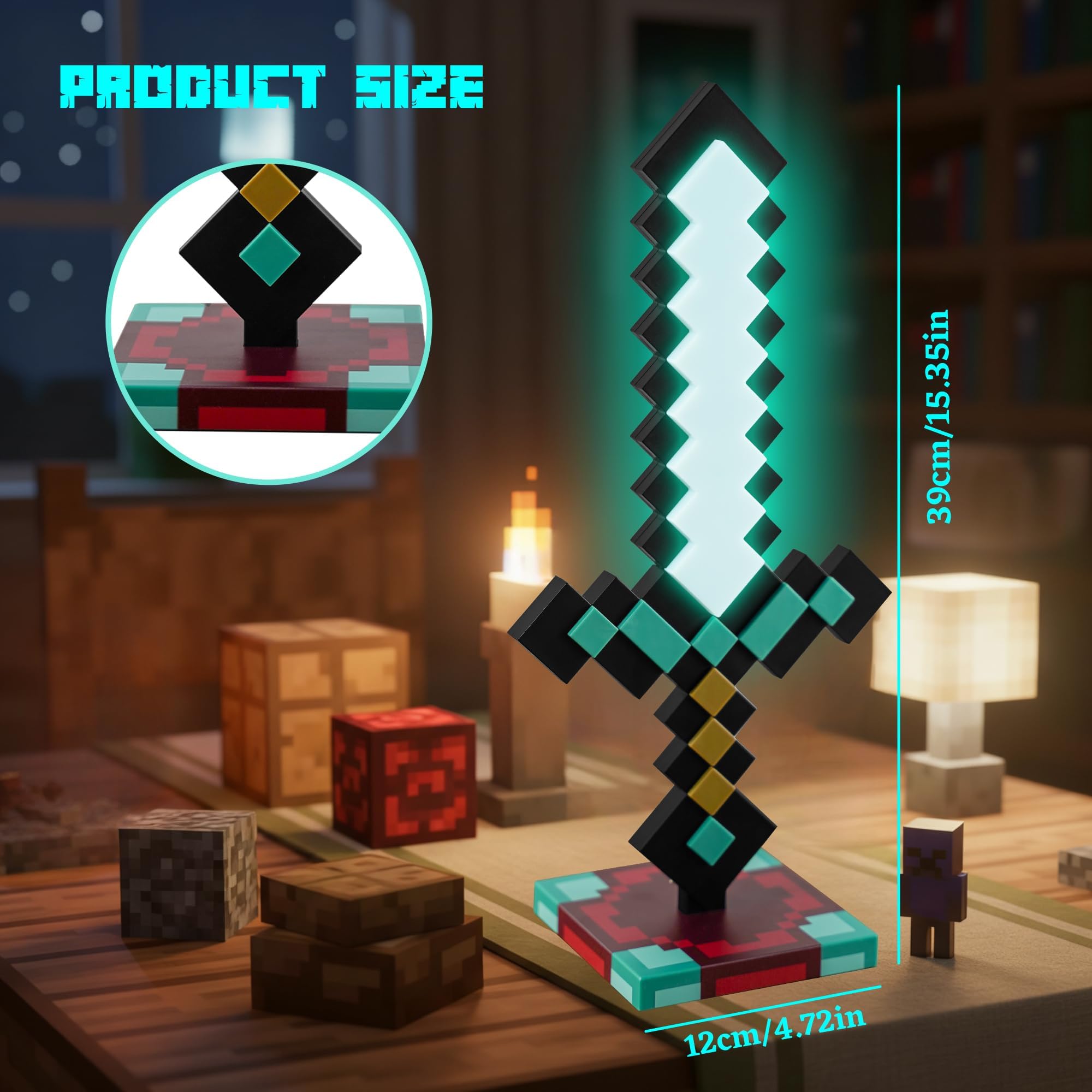 Pixel Diamantschwert Nachtlicht – LED Schwert Nachtlampe mit 16 Farben – Per USB aufladbare LED-Nachtlampe – Dekorationslampe für Kinderzimmer & Schreibtisch – Geschenk für Kinder & Gaming-Zimmer-Deko