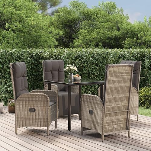 Garden Dining Set, Black and Gray, 5-Piece Outdoor Patio Furniture